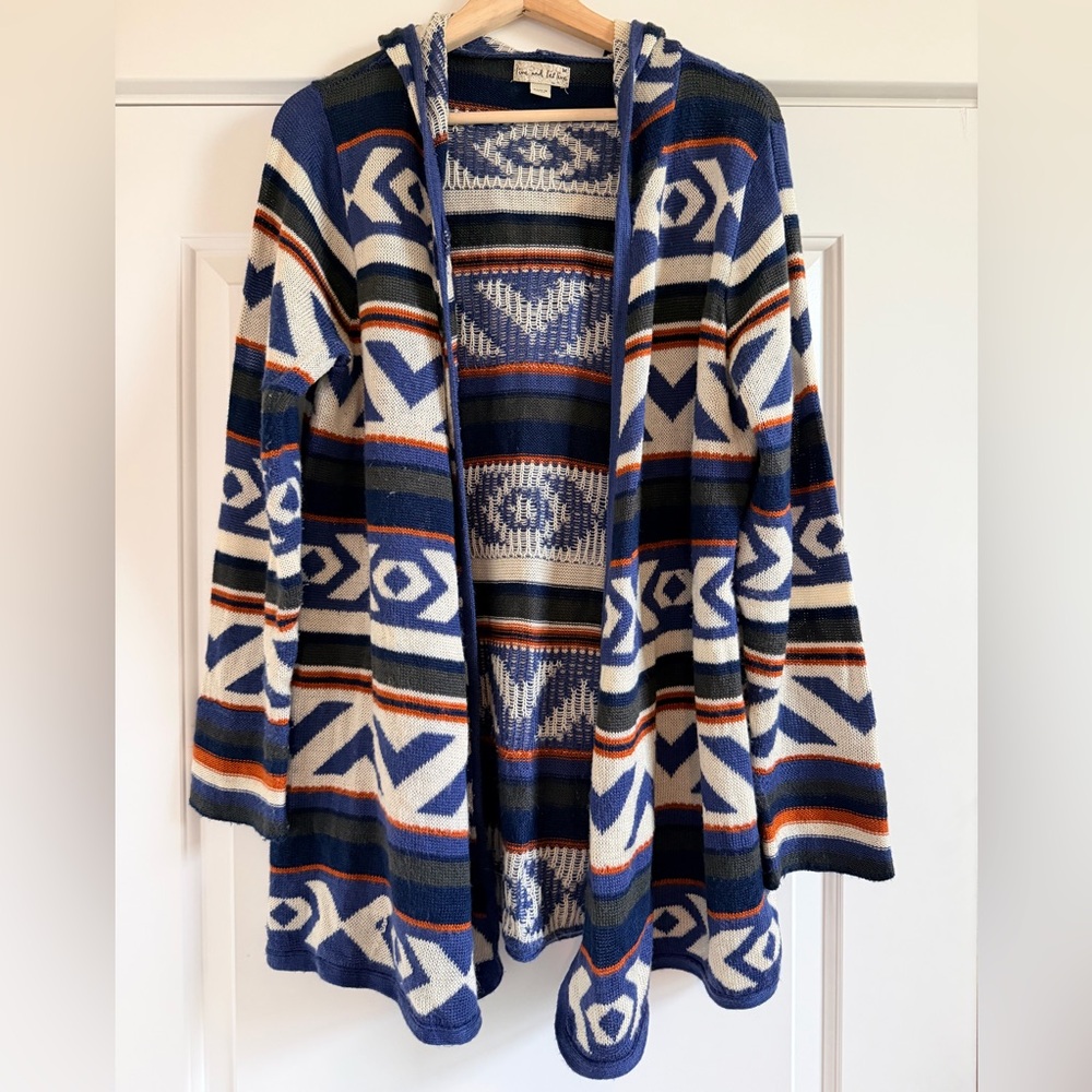 Live and Let Live Geometric Cardigan - Blue, White, Orange